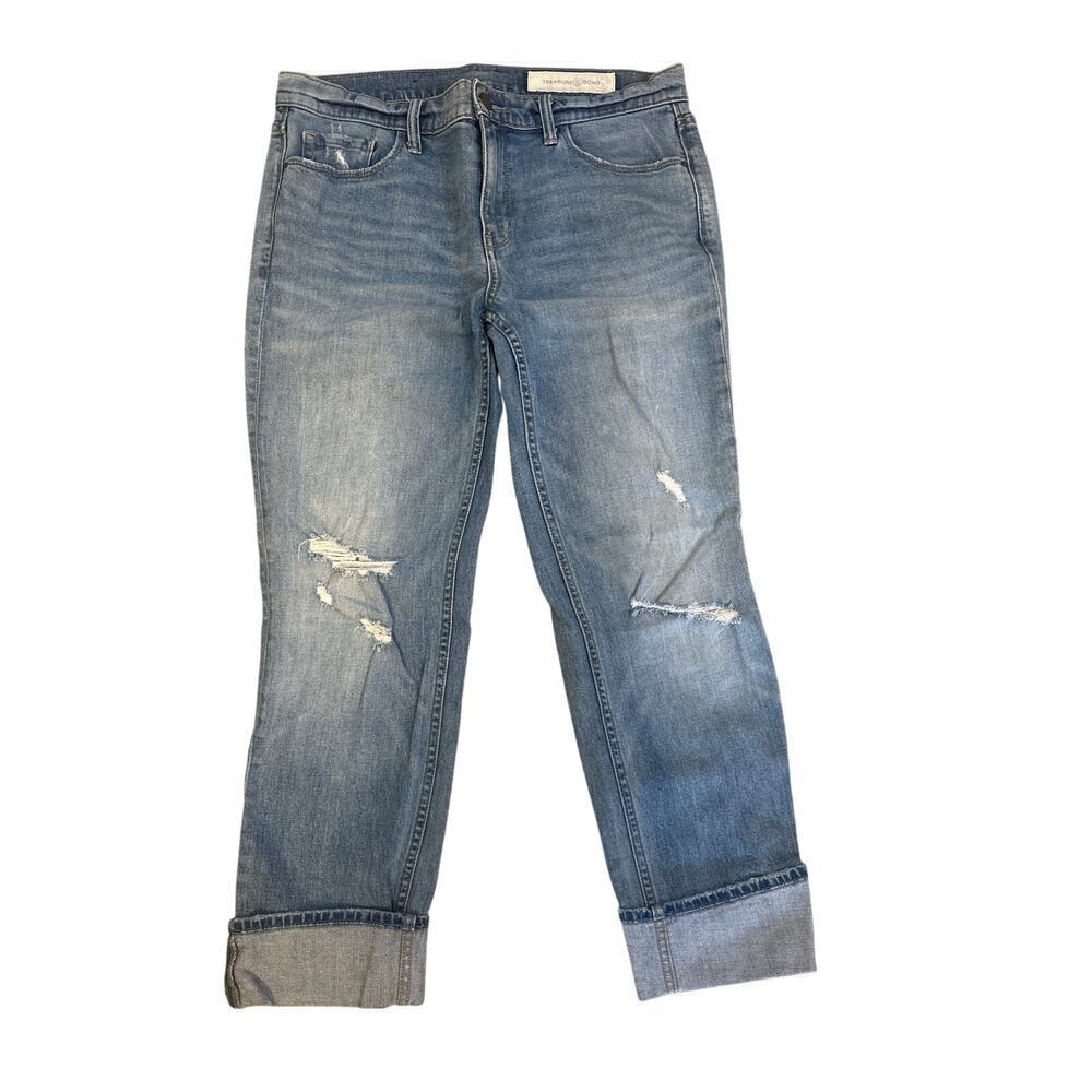 Treasure and Bond Grant Boyfriend Mid Rise Ankle Jeans Womens Size 29 distressed